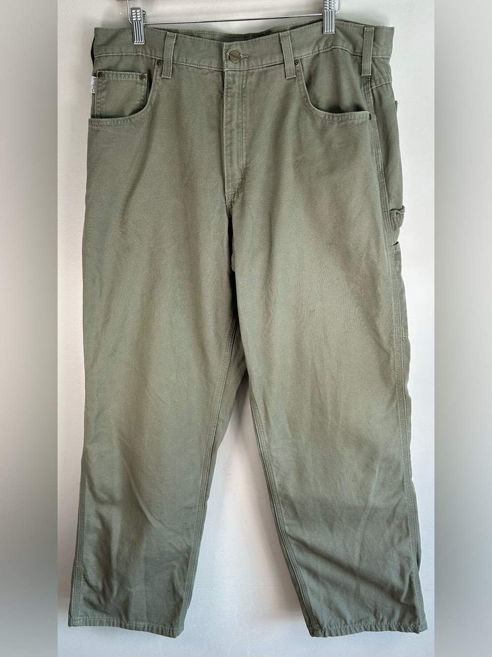 Carhartt Men’s Carpenter Work Pants Size 38x32 Loose Fit Moss Green Cotton